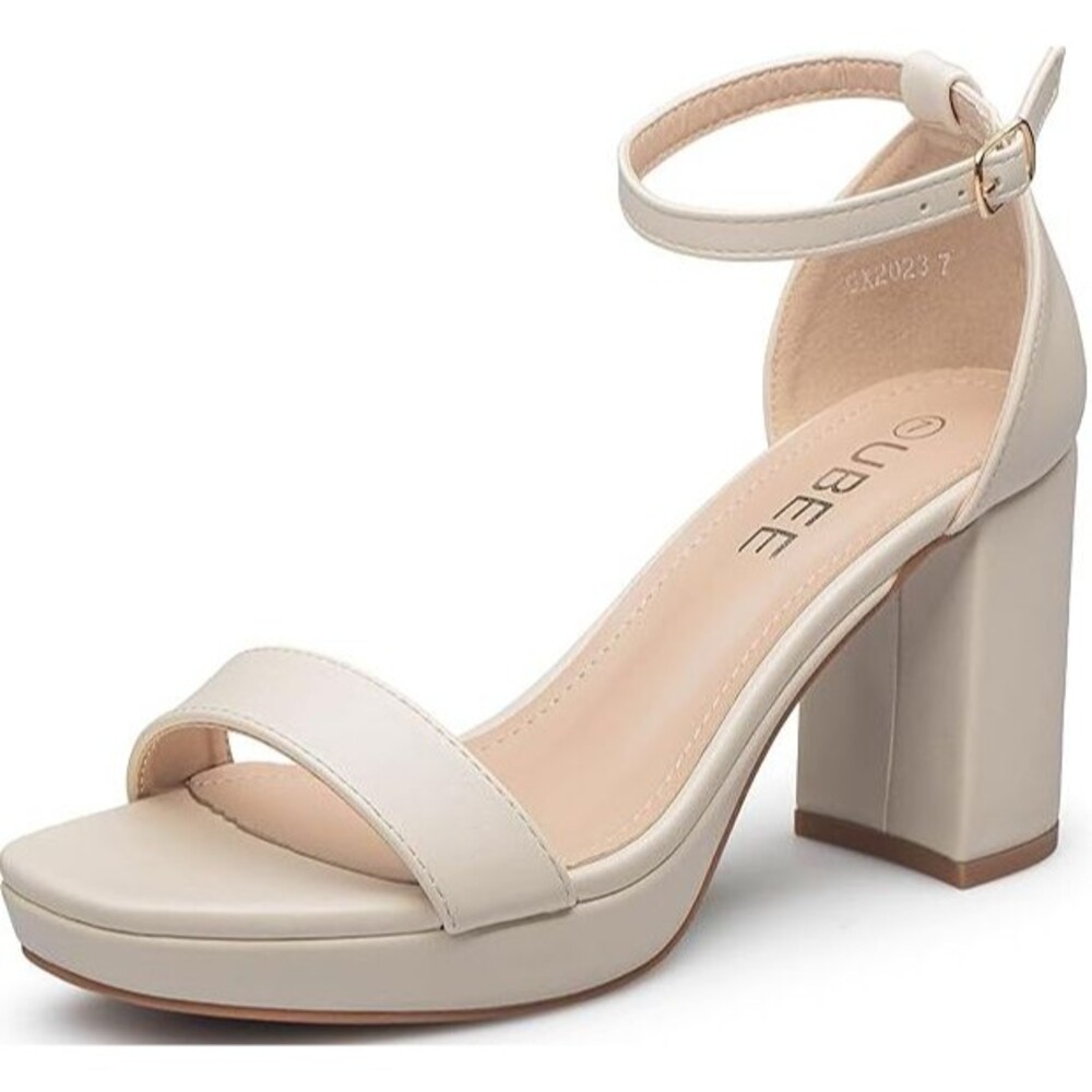 UBEE Women’s Open Toe Ankle Strap High Heels Sandals Apricot Size 9.5 Shoes